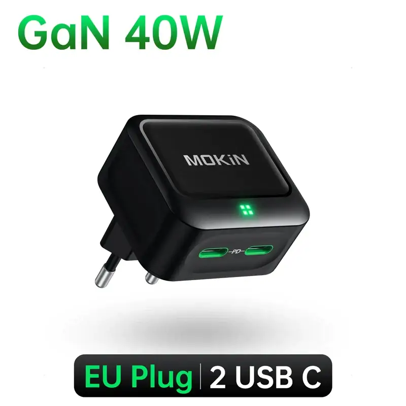 MOKiN 40W 2-Port Fast Charging Socket - USB C / Type C Power Delivery PD Phone Charger Plug