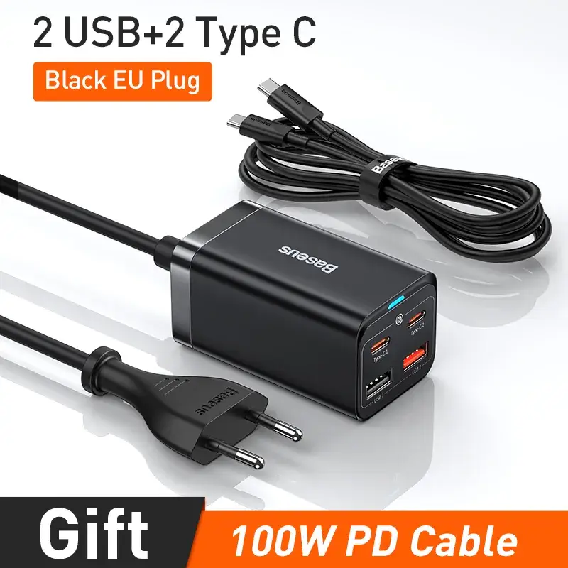 Baseus GaN3 100W Desktop Fast Charging Dock - USB A / Type-C Power Delivery PD Phone Charger