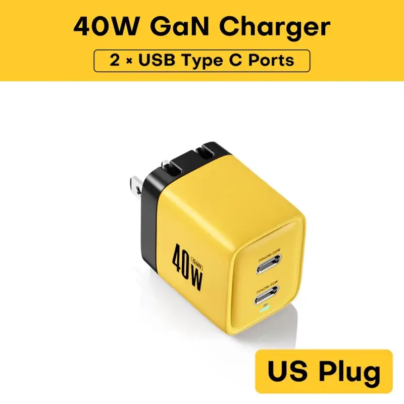 ASOMETECH 40W GaN Dual USB Fast Charger Socket - USB C / Type C Power Delivery PD Phone Charger Plug