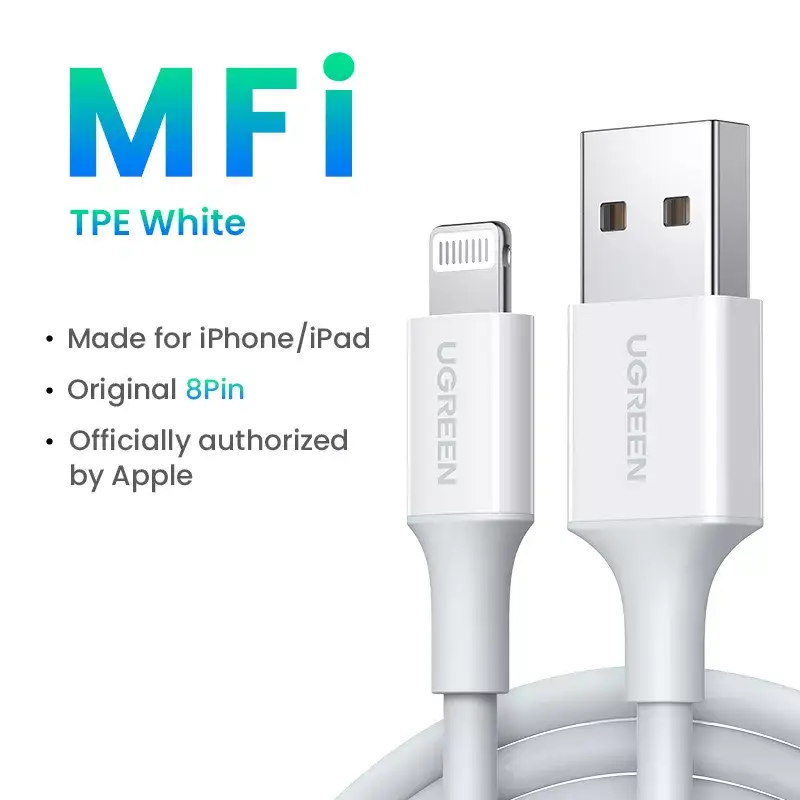 UGREEN MFi USB to Lightning Cable for iPhone 14 13 12 Pro Max 2.4A Fast Charging for iPhone for iPad
