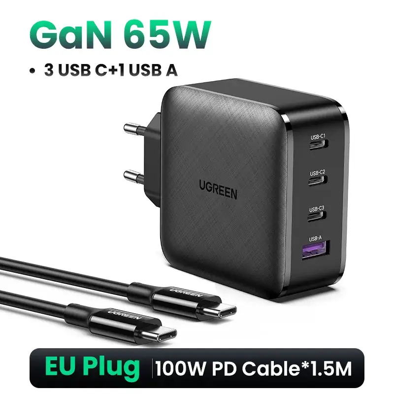 UGREEN 65W 4-Port Fast Charging Socket - USB A / Type C Power Delivery PD Phone Charger Stand