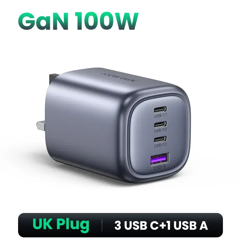 UGREEN 100W 4-Port Fast Charging Socket UK - Power Delivery PD Charger Plug