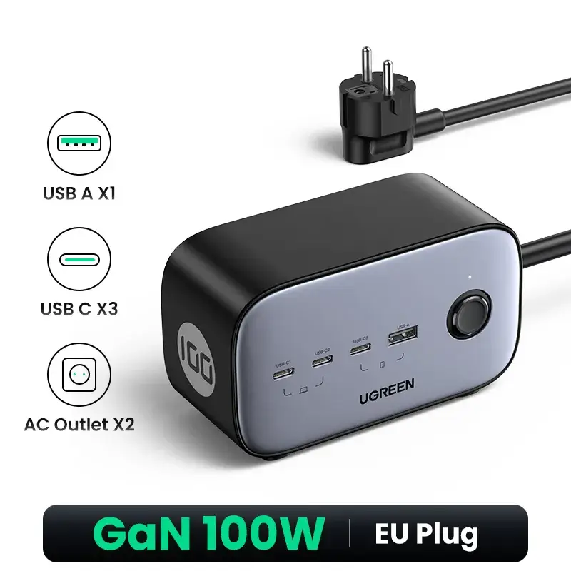 UGREEN 100W GaN 4-Port Fast Charging Hub - USB A / Type-C Power Delivery PD Phone Charger