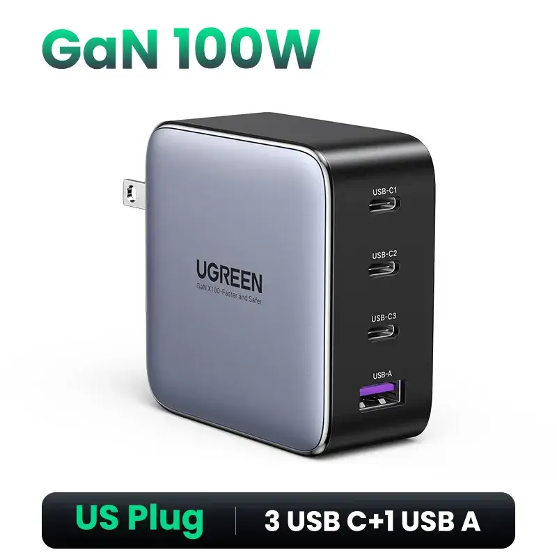 UGREEN 100W 4-Port Fast Charging Socket - USB A / Type-C Power Delivery PD Phone Charger Plug