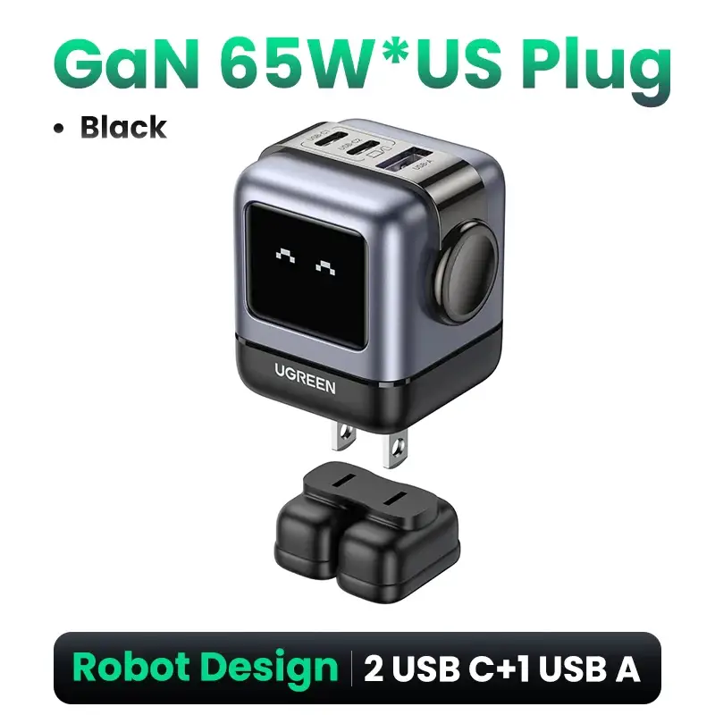 UGreen 65W GaN Robot Design Fast Charging Socket - USB A / Type C Power Delivery PD Phone Charger Plug