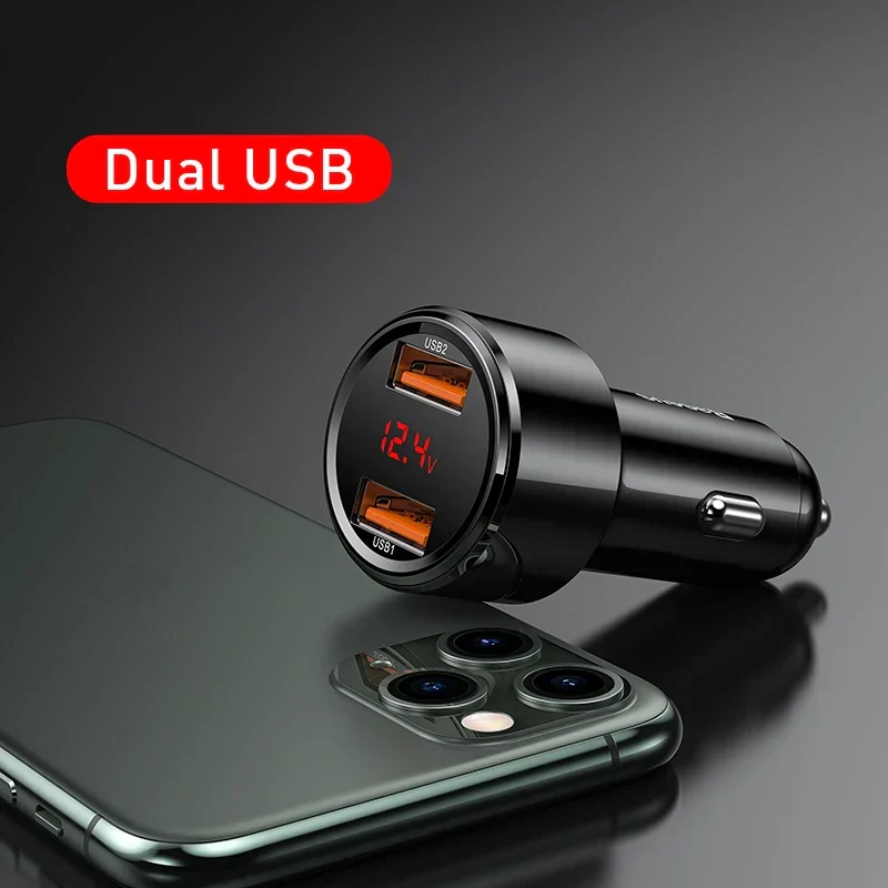 Baseus 45W 2-Port Fast Charge Car Socket - USB A / Type C Power Delivery PD Phone Charger Plug