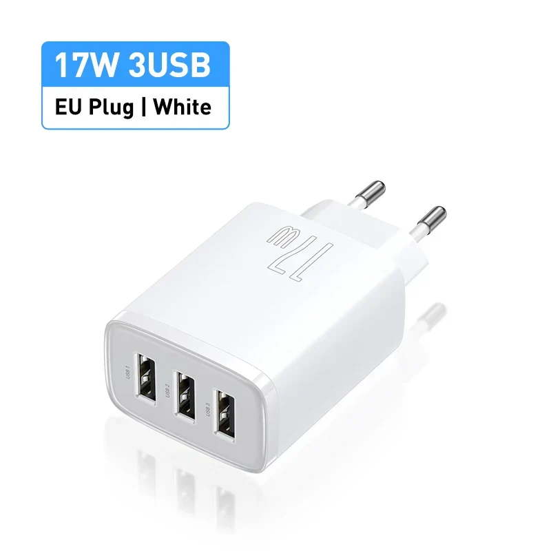 Baseus 17W 3-Port Fast Charging Socket - USB A Power Delivery PD Phone Charger Plug