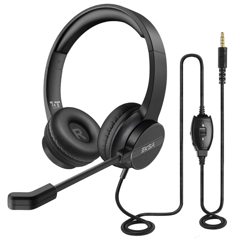 EKSA H12 Wired Headphones with Microphone - TWS Noise Cancelling HiFi Stereo Dynamic Headset