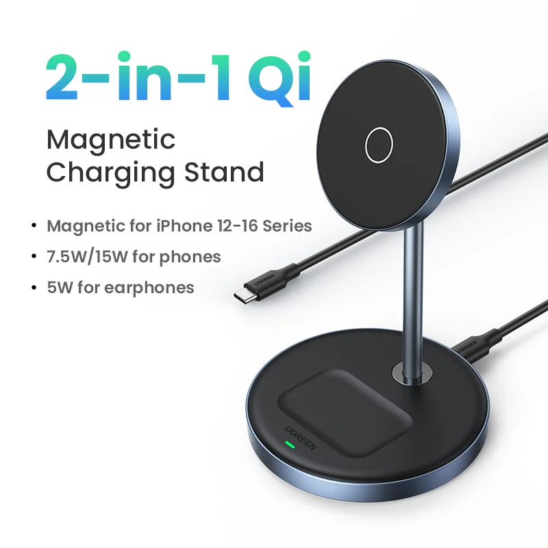 UGREEN 20W 2in1 Magnetic Qi Wireless Charger Stand - Power Delivery PD Phone Earpods Charger