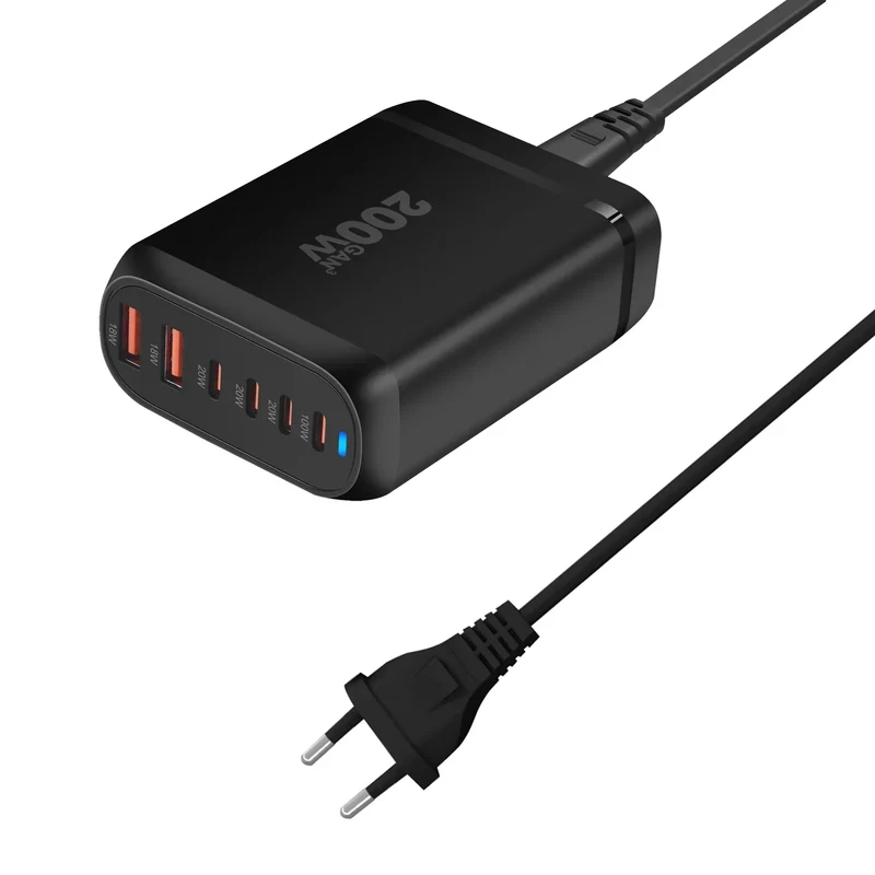 200W 6-Port GaN Fast Charging Stand - USB A / Type C Power Delivery PD Phone Charger