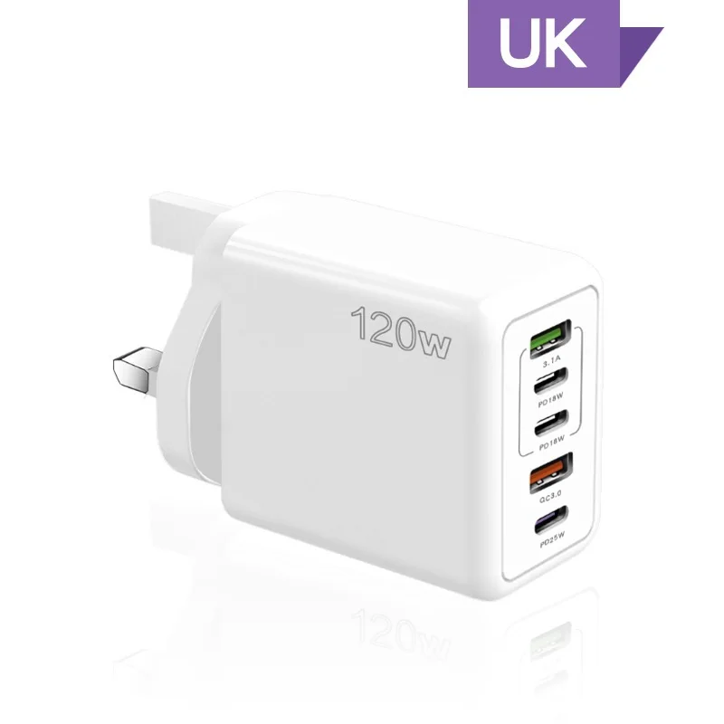 120W 5-Port Gan Fast Charging Socket - USB A / Type C Power Delivery PD Phone Charger Plug