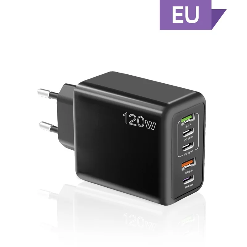 120W 5-Port Fast Charging Socket - USB A / Type C Power Delivery PD Phone Charger Plug