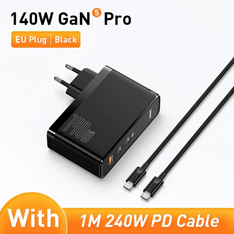 Baseus 140W 3-Port GaN Fast Charging Socket - USB A / Type C Power Delivery PD Phone Charger Plug