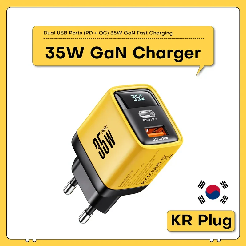 ASOMETECH 35W 2-Port Fast Charging Socket with LCD Display - USB A / Type C Power Delivery PD Phone Charger Plug