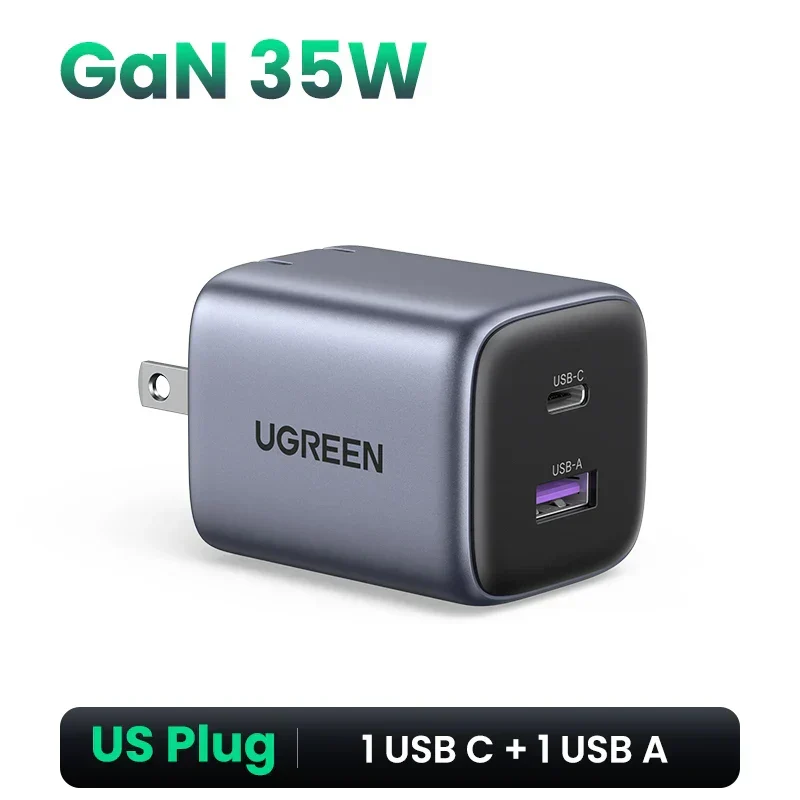 UGREEN 35W GaN 2-Port Fast Charging Socket - USB A / Type C Power Delivery PD Phone Charger plug