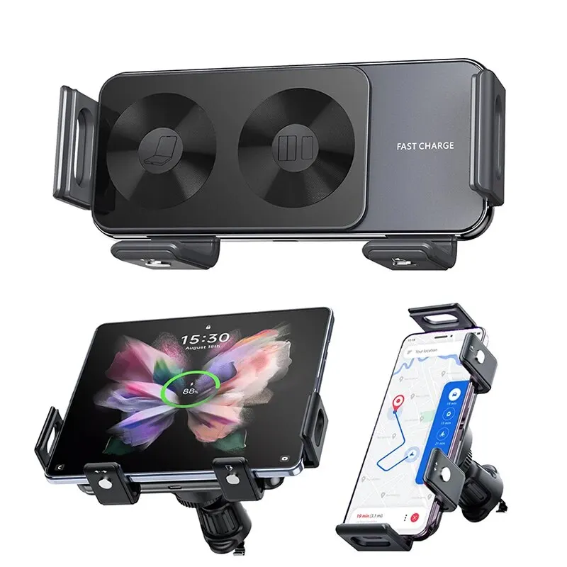 15W Wireless Qi Adjustable Fast Charger Phone Stand for Samsung - Power Delivery PD Car Phone Holder S24 S23 S22 Z Fold Z Flip