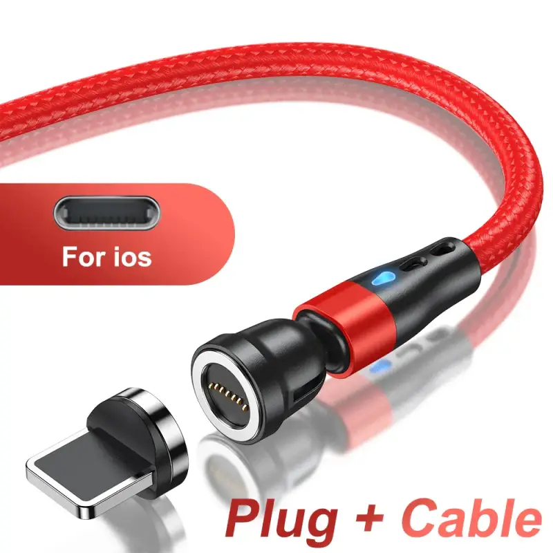 AUFU 5A Magnetic Connect Rotating Fast Charging Cable - Type-C / Micro USB / iOS Lightning Power