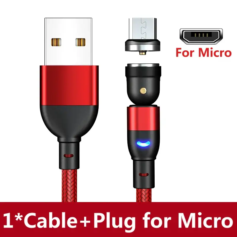 AUFU 3A Magnetic Rotating Fast Charging Cable - Type-C / Micro USB / iOS Lightning Power