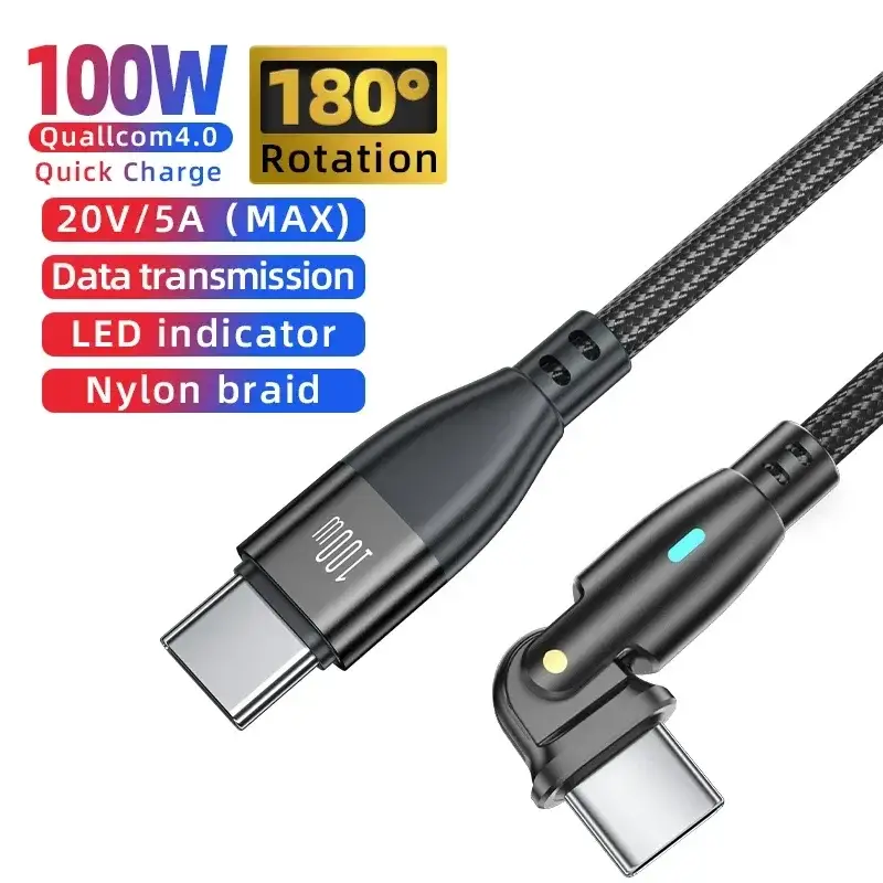 AUFU 100W Magnetic Connect Rotating Fast Charging Cable - USB A / Type-C Power Delivery PD Data