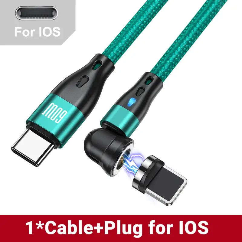 AUFU 60W Magnetic Rotating Fast Charging Cable - Type C / Micro USB / iOS Lightning Power Delivery PD