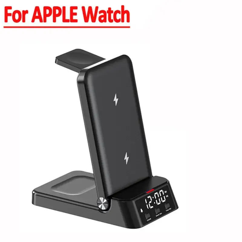 15W 4in1 Wireless Fast Charging Stand with LCD Clock Display - Magnetic Phone Watch Charger