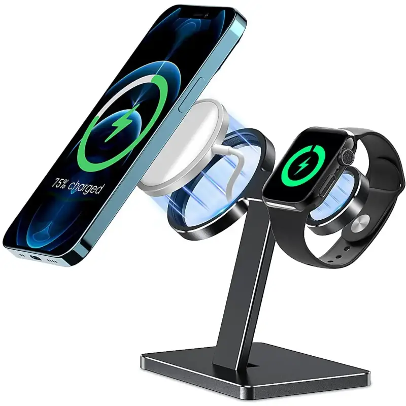 Magnetic Wireless Charging 2in1 Phone & Watch Stand - MagSafe compatible Alloy Mobile Device Holder