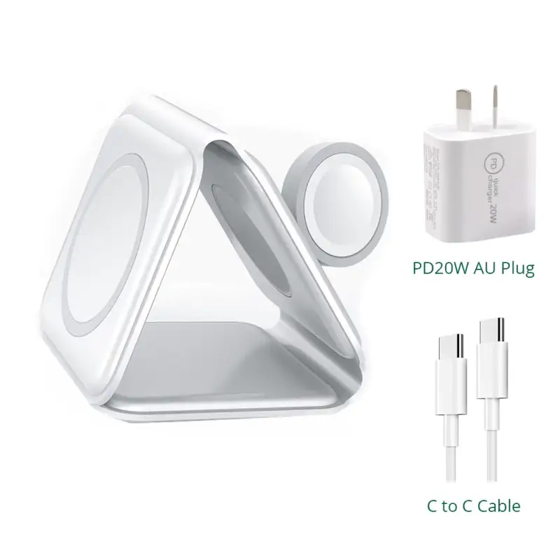 15W Foldable Wireless 3in1 Fast Charging Stand - Magnetic Power Delivery PD Phone Watch Charger