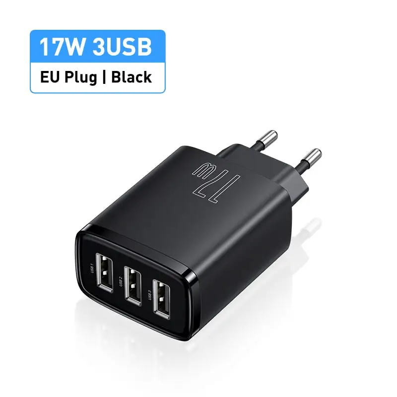 Baseus 17W 3-Port Fast Charging Socket - USB A Power Delivery PD Phone Charger Plug