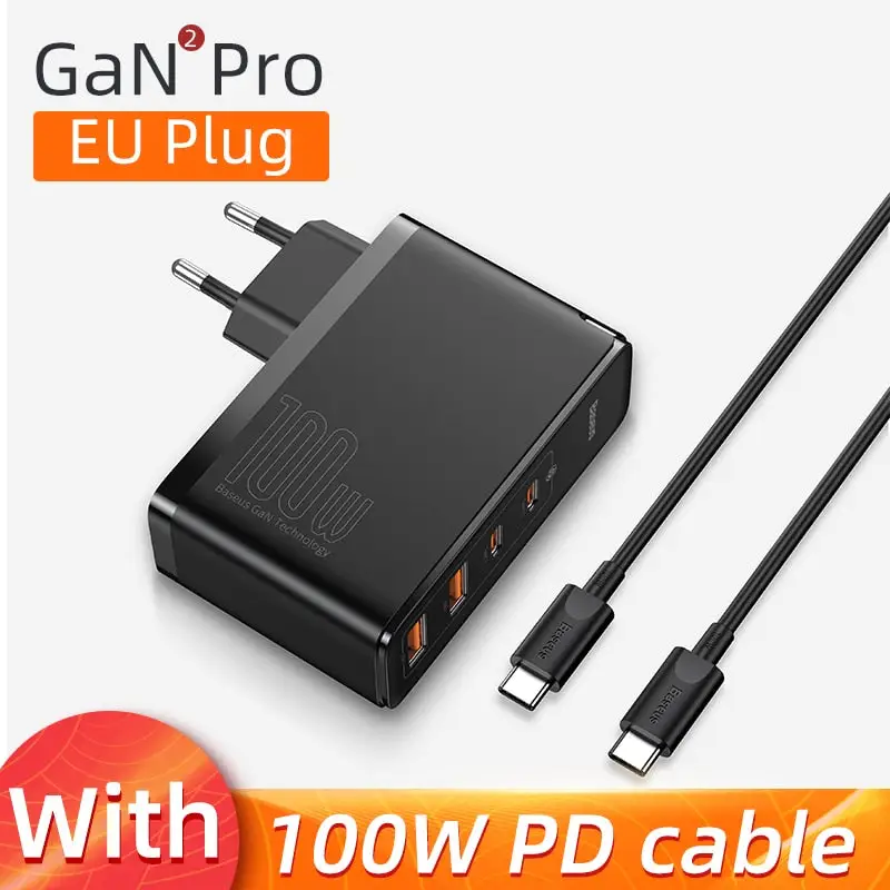 Baseus 100W 4-Port Fast Charging Socket - USB A / Type-C Power Delivery PD Phone Charger Plug