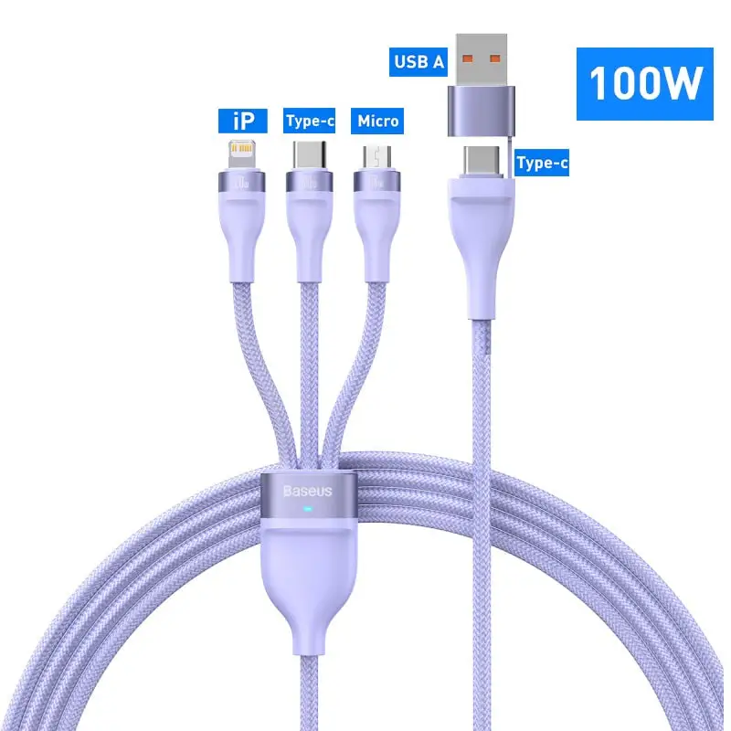 Baseus 3in1 USB C 20V 5A Fast Charge Cable - USB C, Lightning & Micro USB
