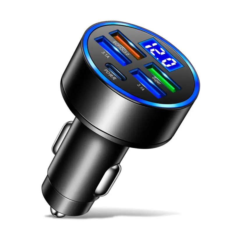 250W 5-Port Fast Charging Car Socket - USB A / Type-C Power Delivery PD Auto Phone Charger Plug