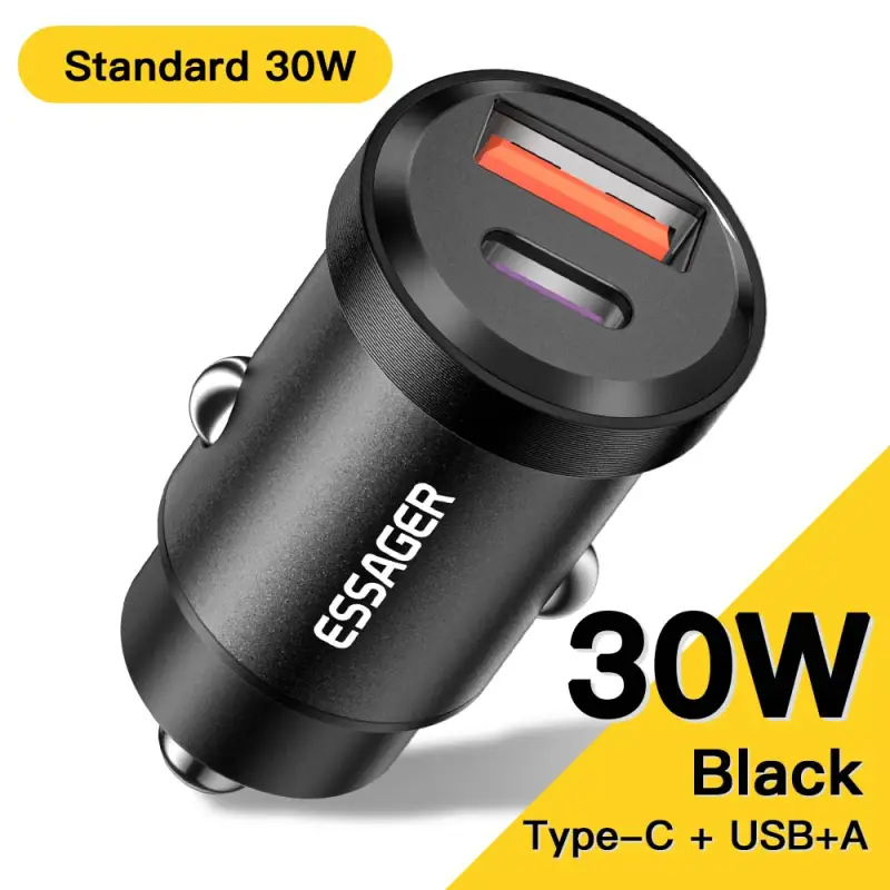 Essager 30W 2-Port USB A / Type-C Fast Charging Car Socket - Power Delivery PD Auto Phone Charger