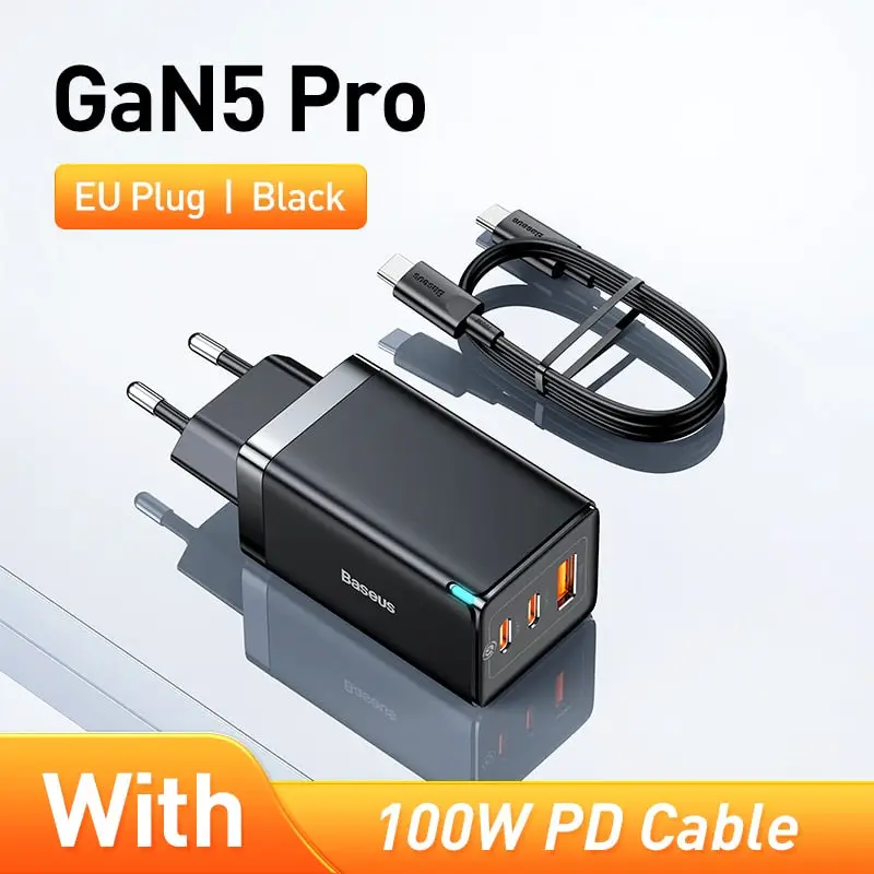 Baseus 65W 3-Port USB A / Type-C Fast Charging Socket - Power Delivery PD Phone Charger Plug
