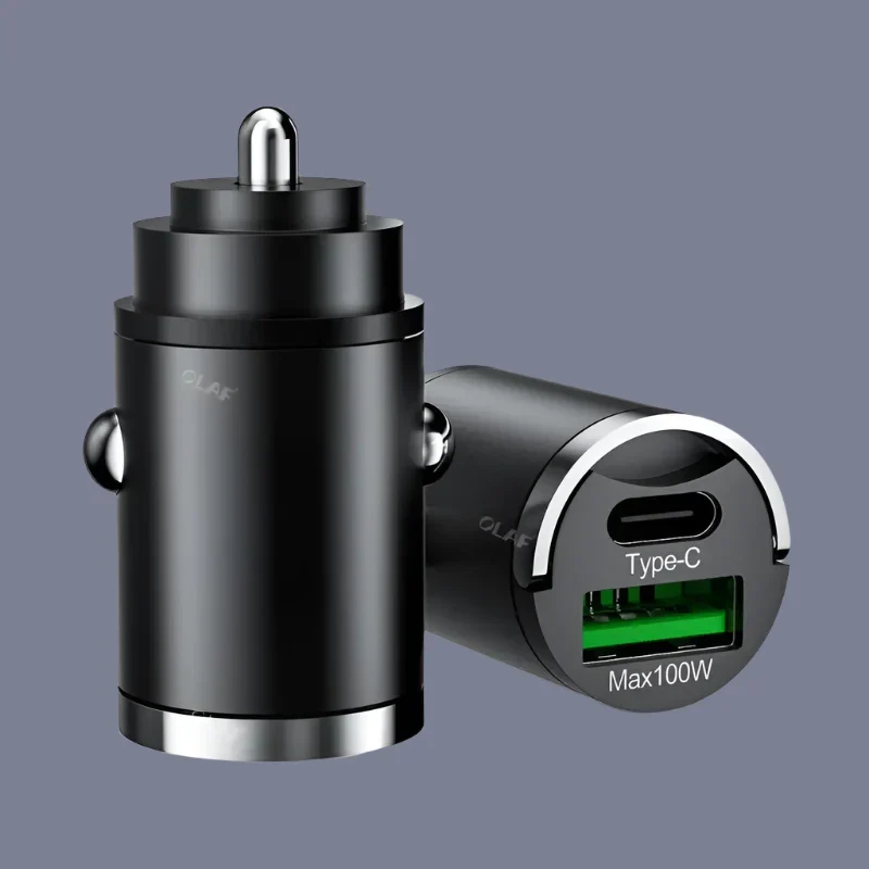 100W 2-Port USB A / Type-C Mini Fast Charging Car Socket - Power Delivery PD Auto Phone Charger Plug