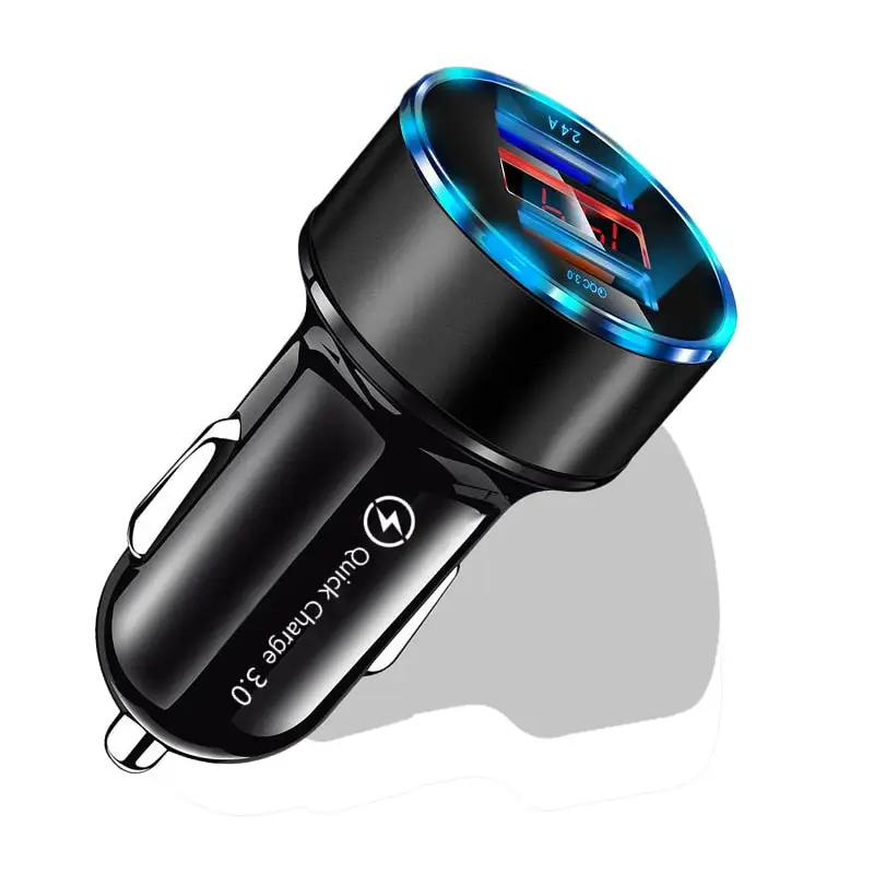 2 Port USB A Fast Charging Car Socket with LCD Display - Quick Charge QC Automotive Phone Charger Plug