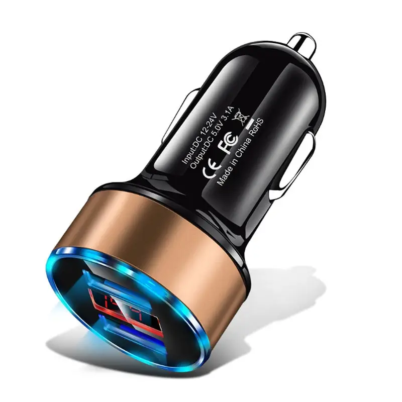 3A 2-Port USB A Fast Charging Socket with LCD Display - Quick Charge QC Auto Phone Charger Plug