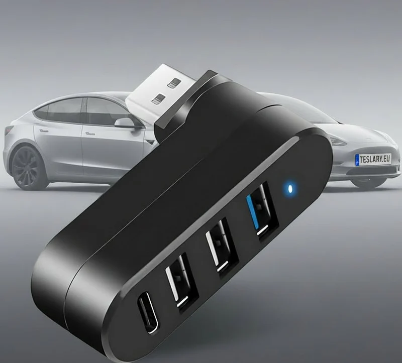 Hub USB 3.0 rotatif à 4 ports avec alimentation USB-C - Convient pour l'extension de la boîte à gants Tesla
