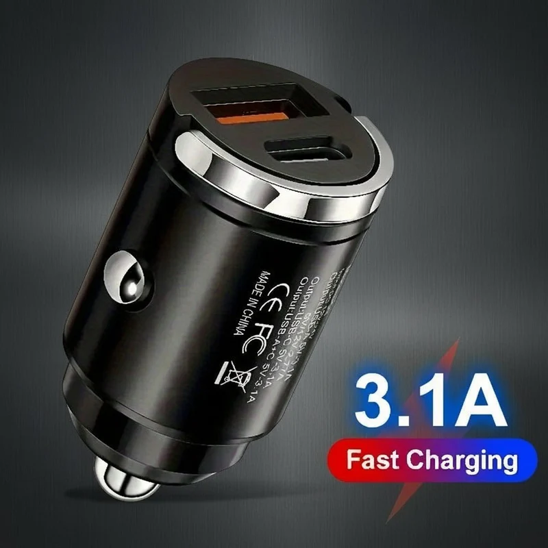Chargeur de voiture USB-C 12 V 100 W à double port en métal, charge rapide et facile, compatible avec Tesla, Byd, VW ID, Kia, MG