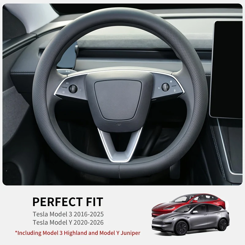 Housse de protection de volant en cuir Nappa respirante pour Tesla Model 3/Y et Model 3+ Hautes Terres. Model Y Genévrier
