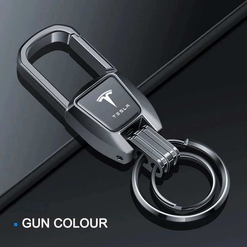 Porte-clés en métal élégant avec pendentif anti-perte et logo Tesla - Collection Cadeau