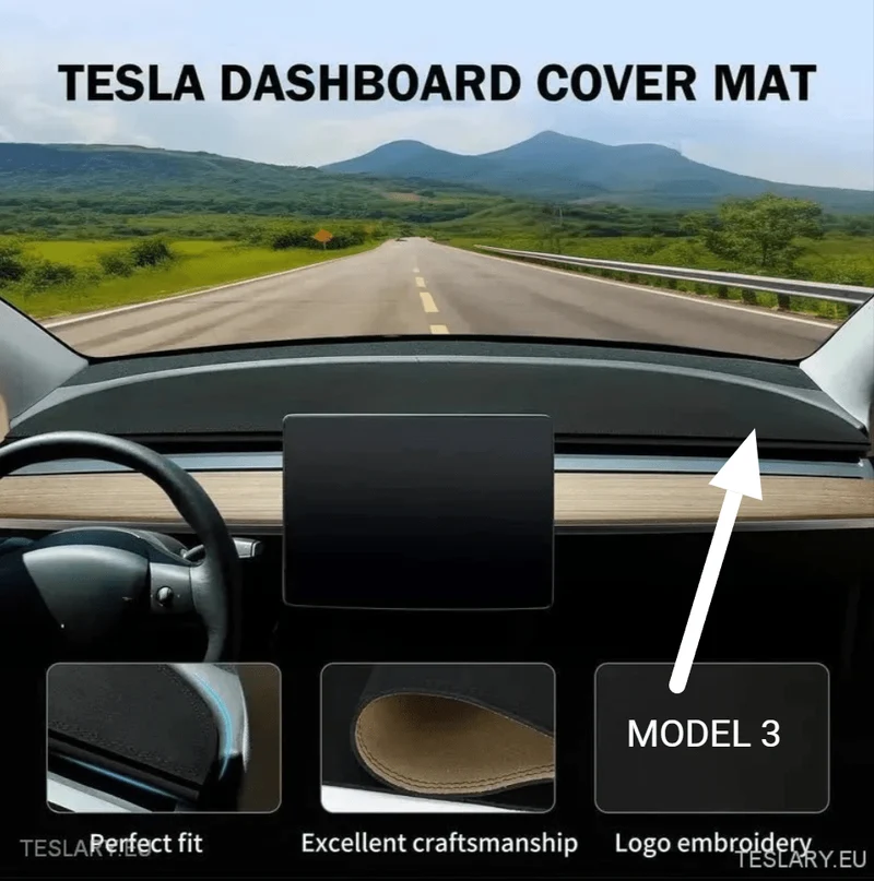 Tesla Model 3 Housses de tableau de bord en daim anti-reflets avec Model 3 Logo