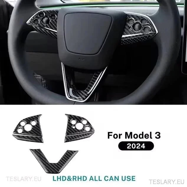 Garniture de volant en fibre de carbone véritable pour Tesla 3 Highland, noir ou rouge