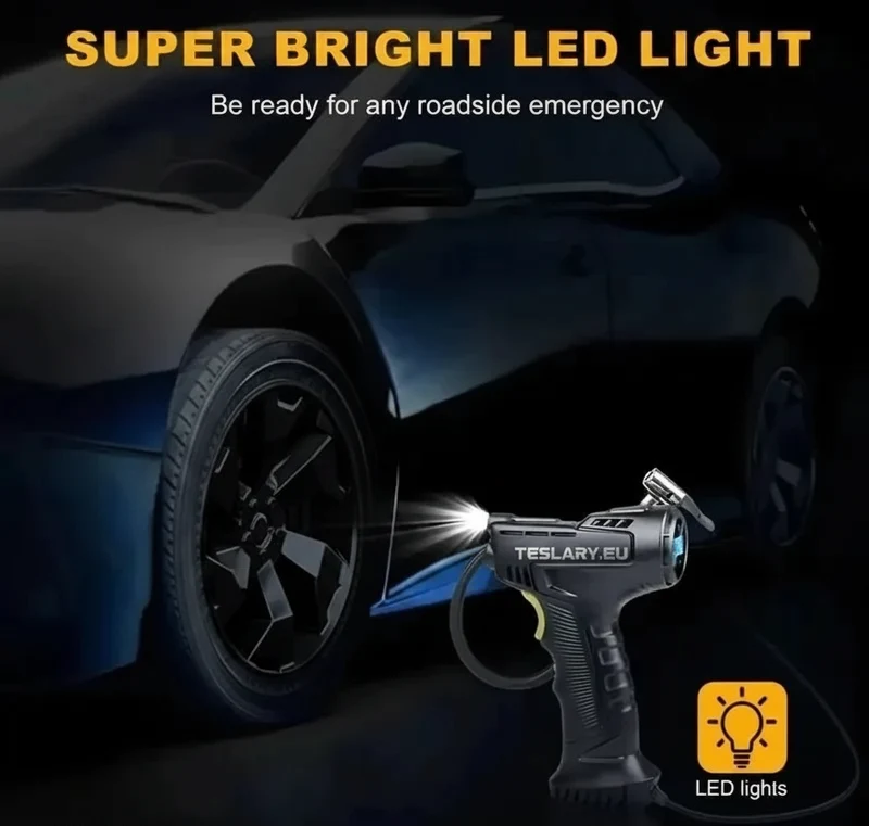 Pistolet compresseur de gonflage de pneus 12 volts - Idéal pour votre Tesla