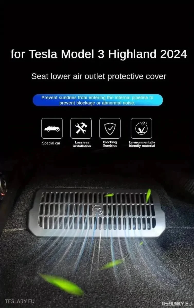 Tesla Model 3 + Couvercle de sortie d'air sous siège Highland (2 pièces)