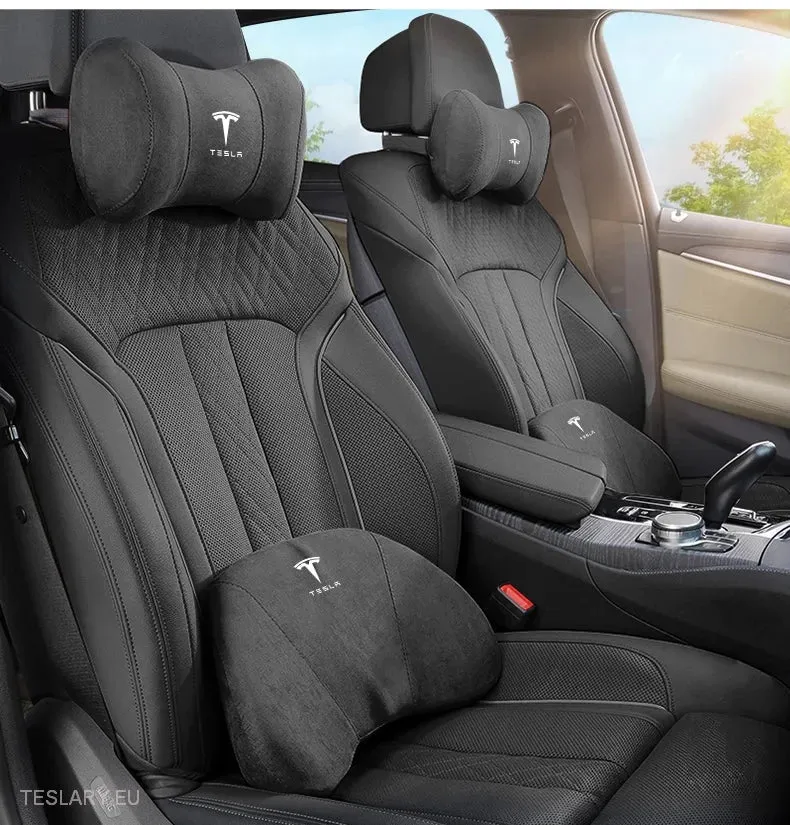 Coussin de soutien cervical et dorsal en cuir et mousse à mémoire de forme Tesla avec logo