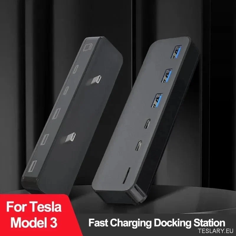Station d'accueil pour Tesla Model Hub USB 3 en 1 avec charge rapide intelligente 27 W, 6 ports USB-C et 2 ports Micro SD. Model3 Modelet 2021-2023