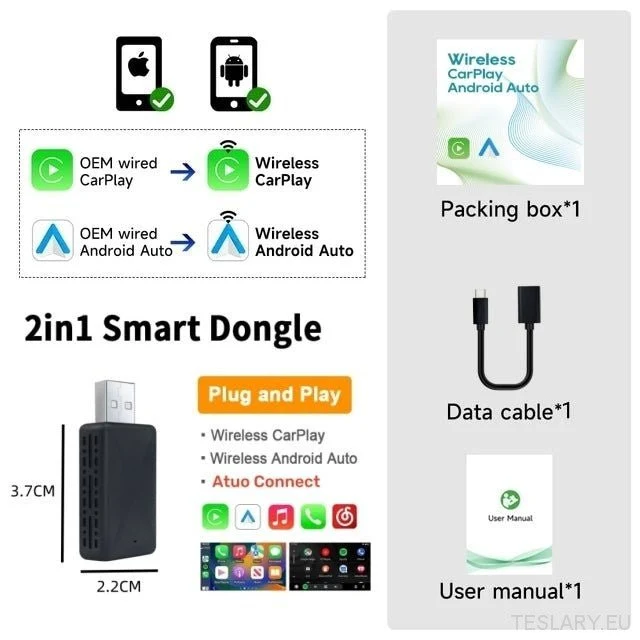 Adaptateur universel sans fil CarPlay et Android Auto