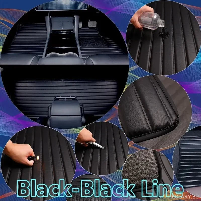 Tesla Model Tapis de sol pour voiture (conduite à droite) Y 2019-2025, design à rayures en PVC triple couche, accessoires de luxe et résistants pour l'intérieur de votre véhicule.