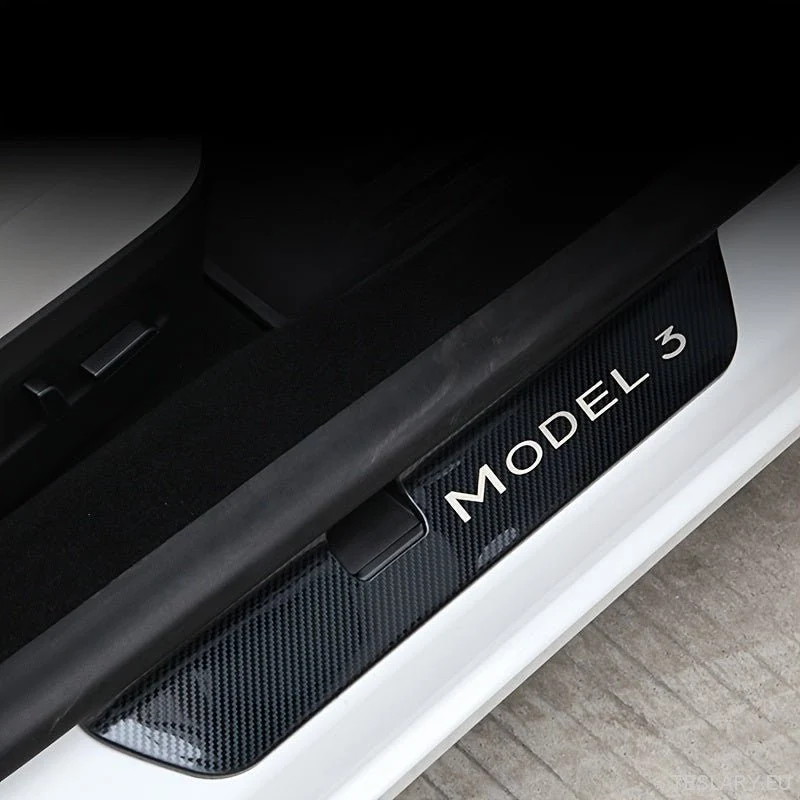 Tesla Model 3+ Highland Edition - Protections de seuil de porte avec motif fibre de carbone