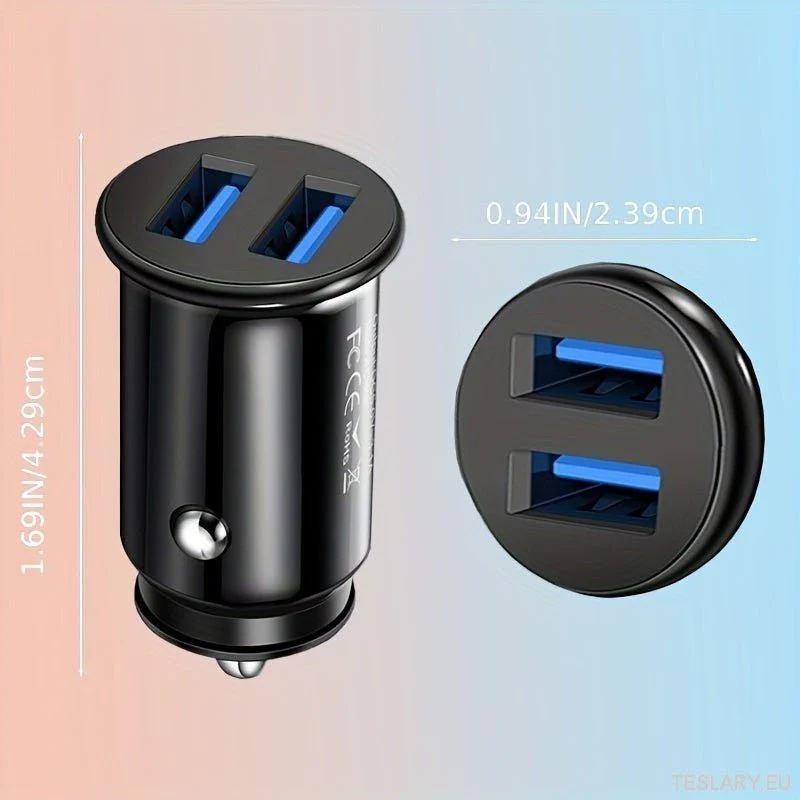 Mini chargeur de voiture USB 2 ports, adaptateur de charge rapide pour véhicules électriques, y compris Tesla, BYD et bien d'autres